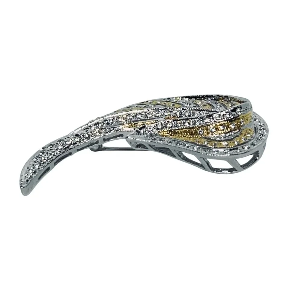 Cameron And Cross Jackie Kennedy Silver & Gold Tone Rhinestone Leaf Brooch (5899 - Picture 7 of 8